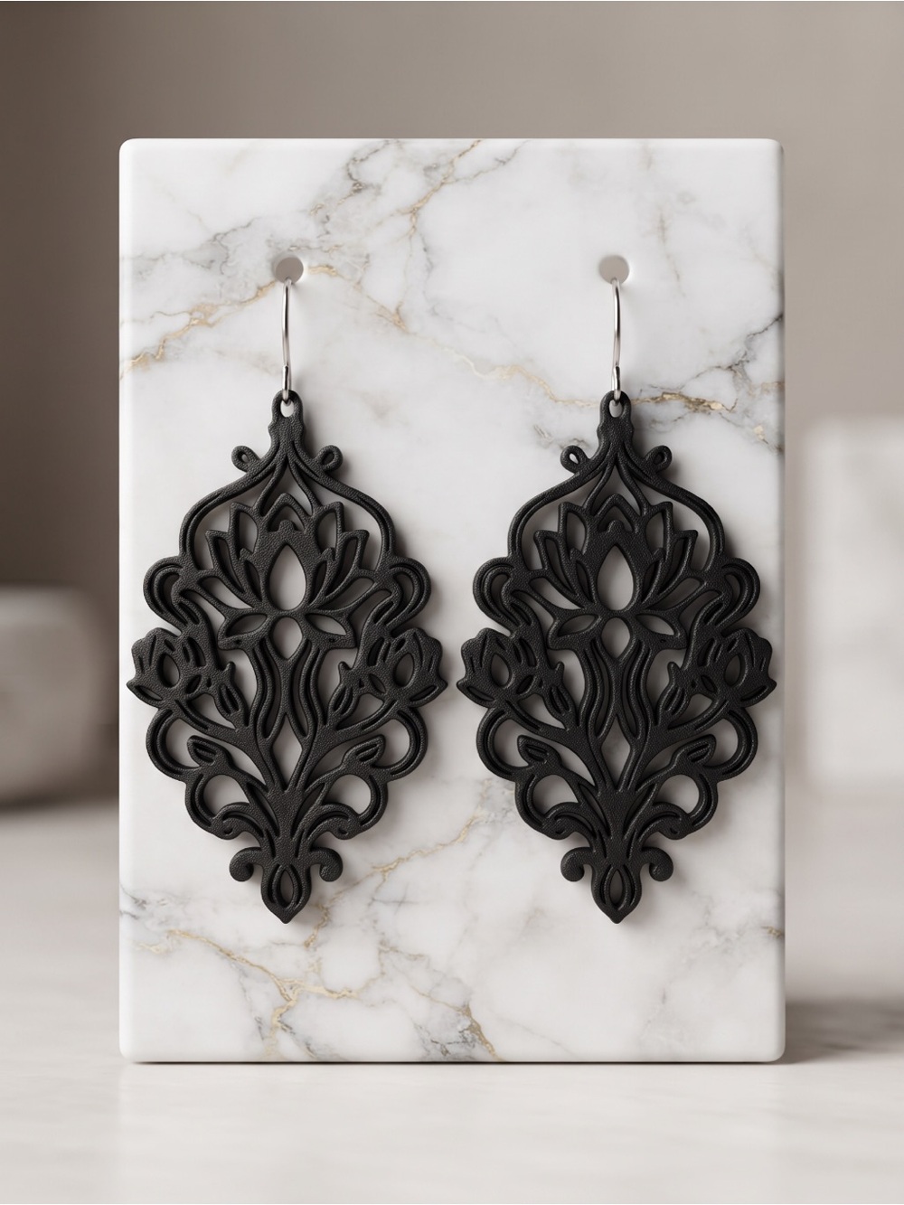 Black Filigree Drop Earrings